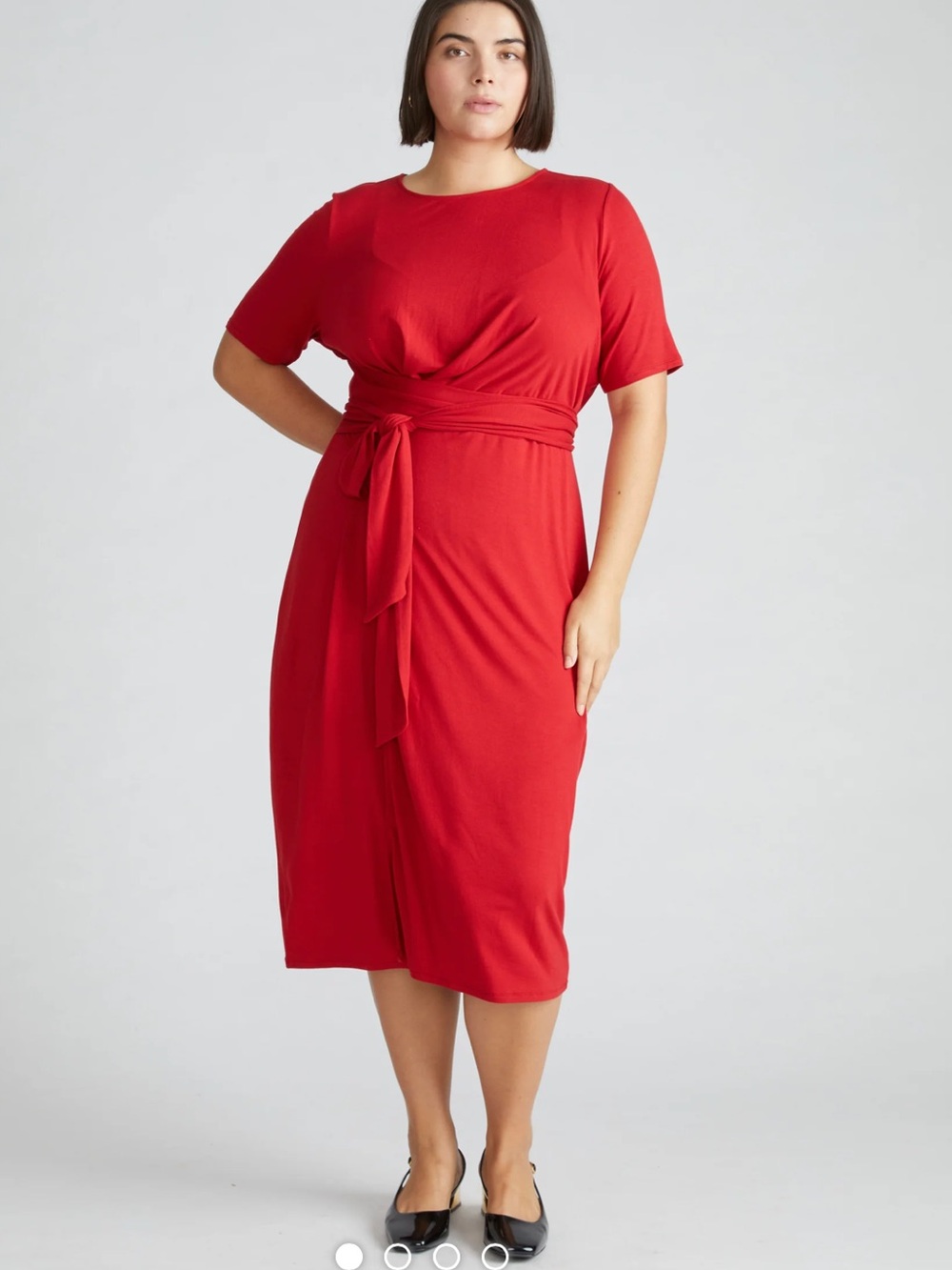 Universal standard Red Tie-Waist Short Sleeve Midi Dress size XS (10-12)